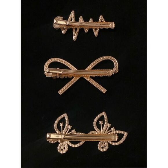 Hair Clips Set of 4 Pearls & Rhinestones Party Holidays - Picture 7 of 9